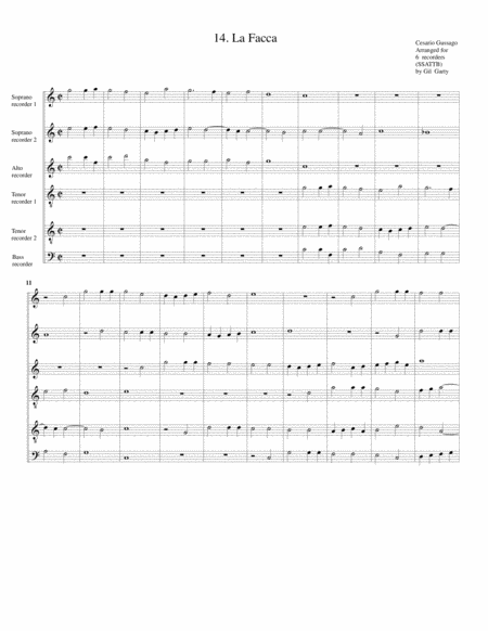 Free Sheet Music Sonata No 14 A6 28 Sonate A Quattro Sei Et Otto Con Alcuni Concerti 1608 La Facca Arrangement For 6 Recorders