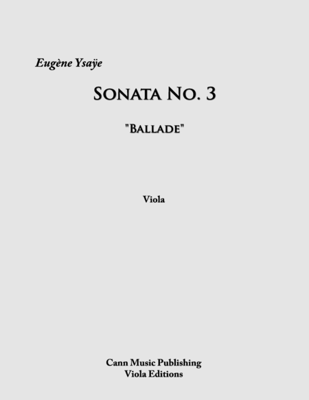 Sonata No 3 Ballade Transcribed For Viola Sheet Music