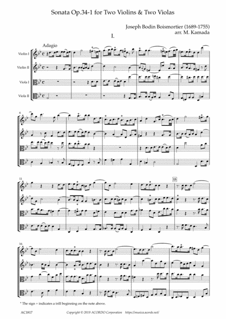 Free Sheet Music Sonata Op 34 1 For Two Violins Two Violas