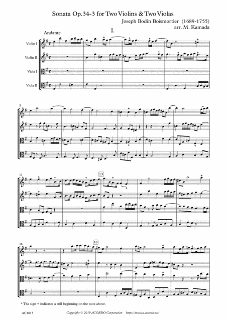 Free Sheet Music Sonata Op 34 3 For Two Violins Two Violas