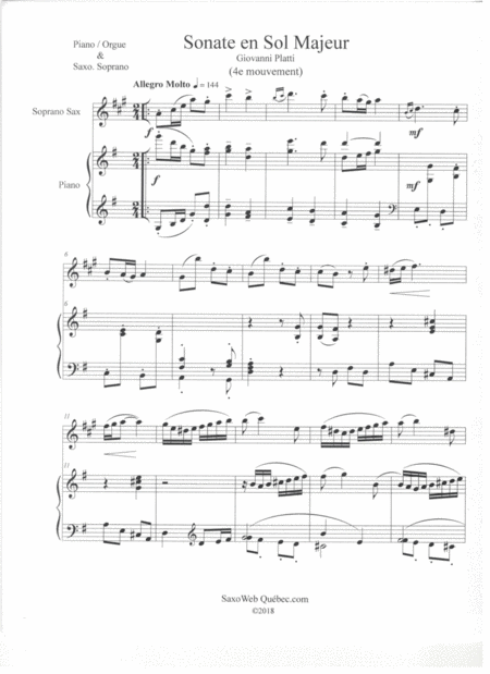 Free Sheet Music Sonate En Sol Majeur De Giovanni Platti 1690 1763 4e Mouvement