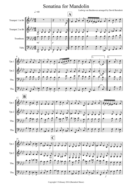Free Sheet Music Sonatina By Beethoven For Brass Quartet