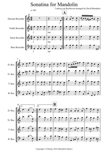 Free Sheet Music Sonatina By Beethoven For Recorder Quartet