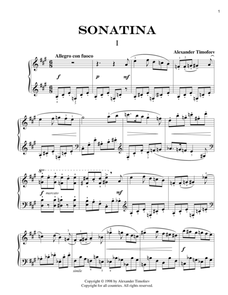 Sonatina For Piano 1998 Sheet Music