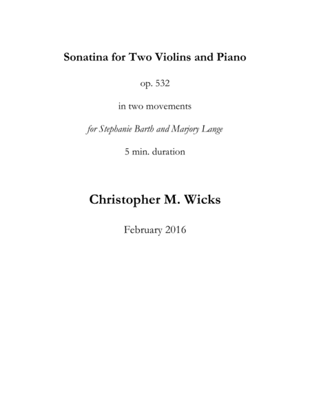 Free Sheet Music Sonatina For Two Violins And Piano