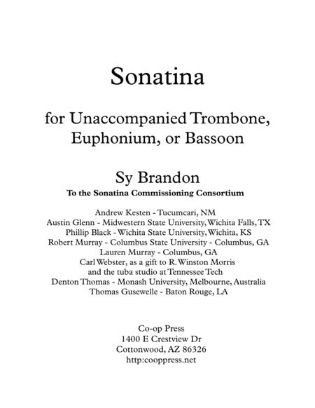 Sonatina For Unaccompanied Trombone Euphonium Or Bassoon Sheet Music