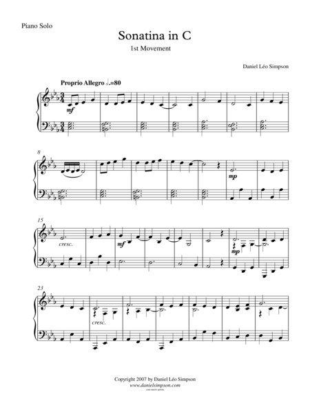 Free Sheet Music Sonatina In C For Piano Solo 1st Mvt