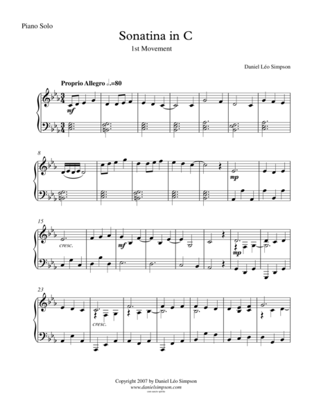 Sonatina In C For Piano Solo 1st Mvt Sheet Music