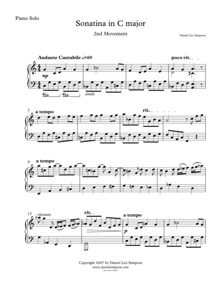 Free Sheet Music Sonatina In C For Piano Solo 2nd Mvt