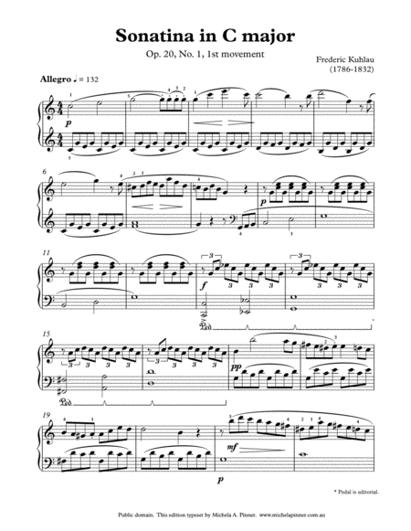 Free Sheet Music Sonatina In C Op 20 No 1 Kuhlau