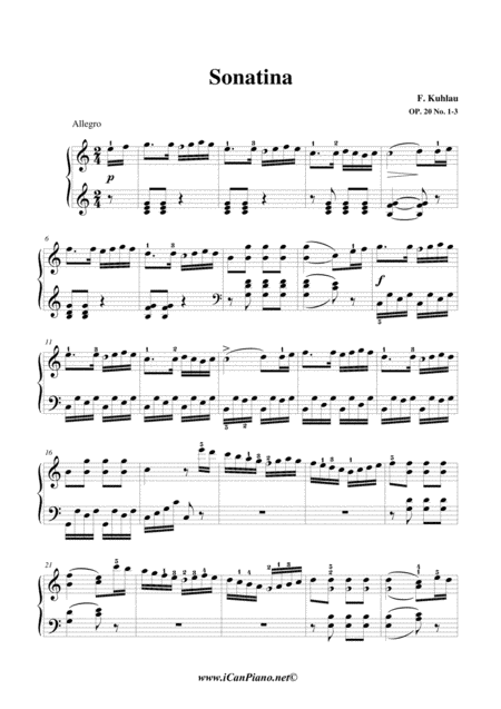 Free Sheet Music Sonatina Op20 No3 Kuhlau Icanpiano Style