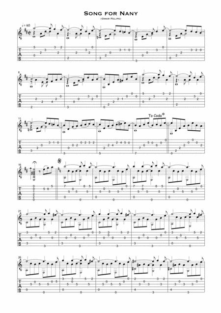 Free Sheet Music Song For Nany For Solo Guitar With Tab