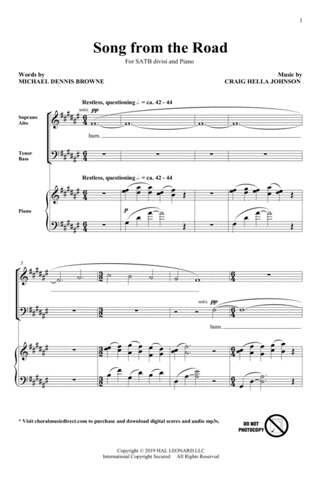 Free Sheet Music Song From The Road