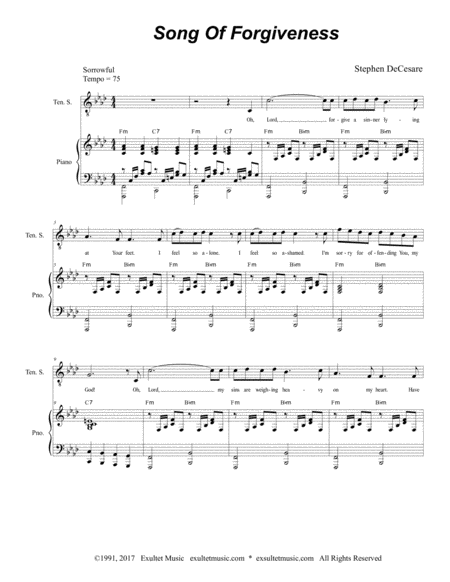 Free Sheet Music Song Of Forgiveness