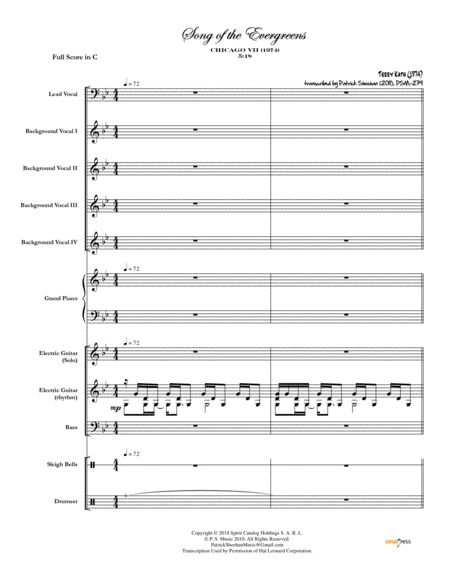 Song Of The Evergreens Chicago Full Score Set Of Parts Sheet Music