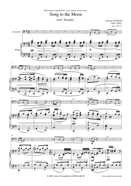 Song To The Moon Cello And Piano Sheet Music