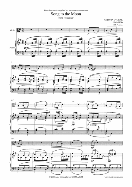 Free Sheet Music Song To The Moon Viola And Piano