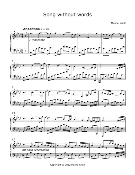 Song Without Words In A Flat Sheet Music