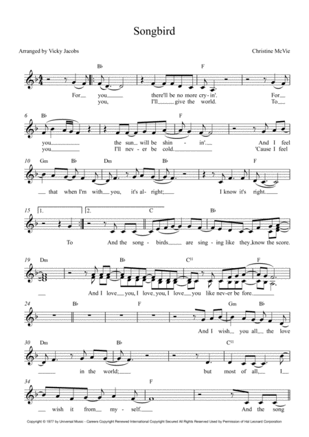 Songbird Lead Sheet For Singalongs Sheet Music