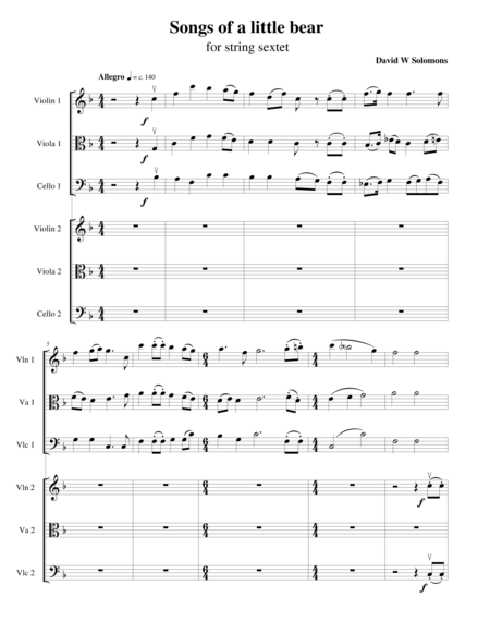 Songs Of A Little Bear For String Sextet Based On Winnie The Pooh Sheet Music