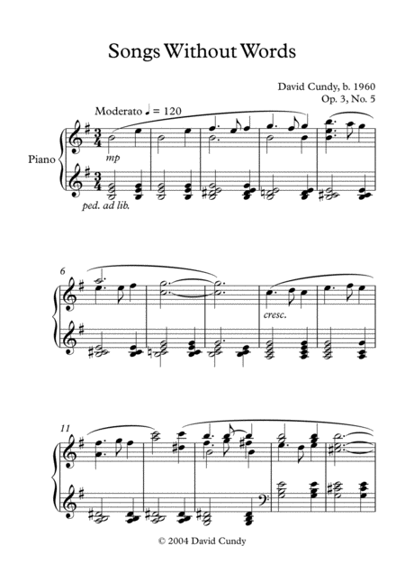 Songs Without Words For Solo Piano Op 3 No 5 Sheet Music