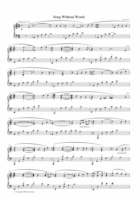 Free Sheet Music Songs Without Words For Solo Piano Op 5 No 5