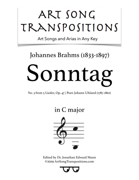 Sonntag Op 47 No 3 Transposed To C Major Sheet Music