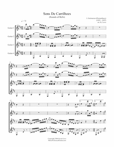 Sons De Carrilhes Guitar Quartet Score And Parts Sheet Music