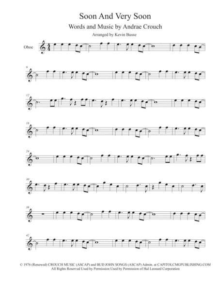 Soon And Very Soon Easy Key Of C Oboe Sheet Music