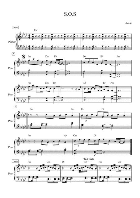 Sos Avicii Feat Aloe Blacc Easy Piano Sheet Music