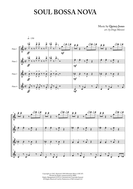 Soul Bossa Nova For Flute Quartet Sheet Music