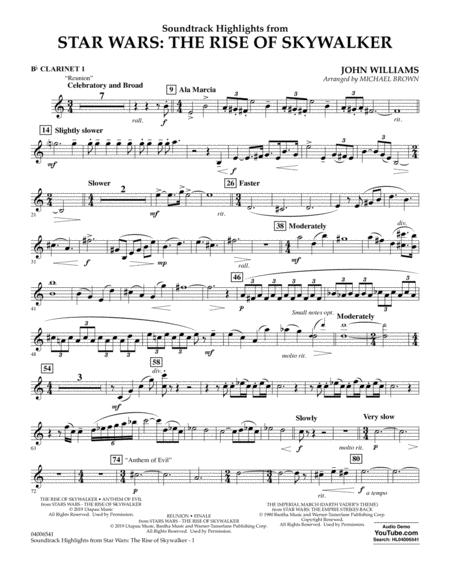 Free Sheet Music Soundtrack Highlights From Star Wars The Rise Of Skywalker Bb Clarinet 1