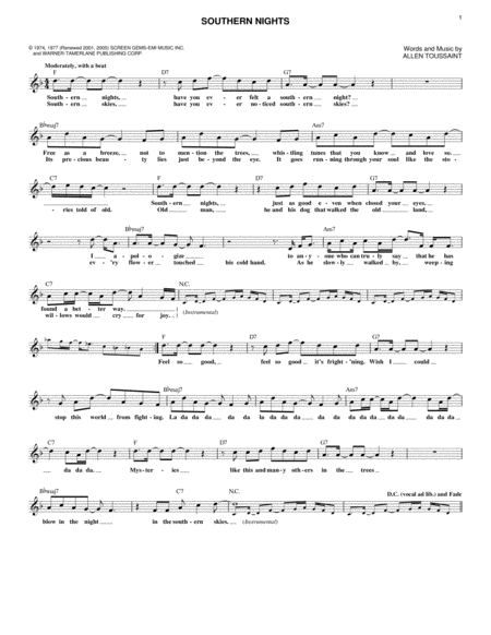 Free Sheet Music Southern Nights