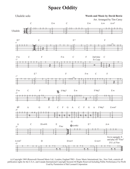 Free Sheet Music Space Oddity Ukulele Solo W Tab