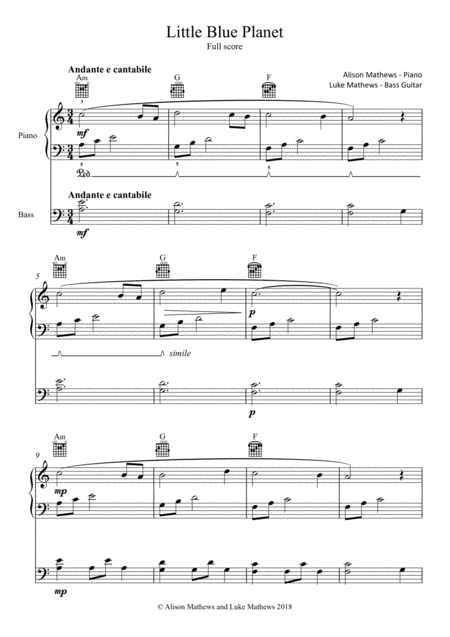 Space Voyage For Piano Bass And Guitar Sheet Music