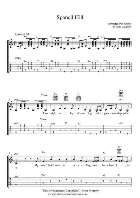 Spancil Hill Irish Folk Song Notes Tab Chords Lyrics For Guitar Sheet Music