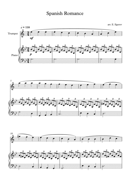 Spanish Romance For Trumpet Piano Sheet Music