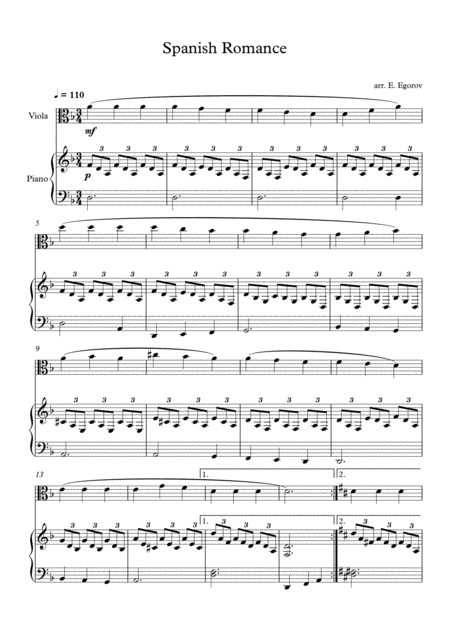 Free Sheet Music Spanish Romance For Viola Piano