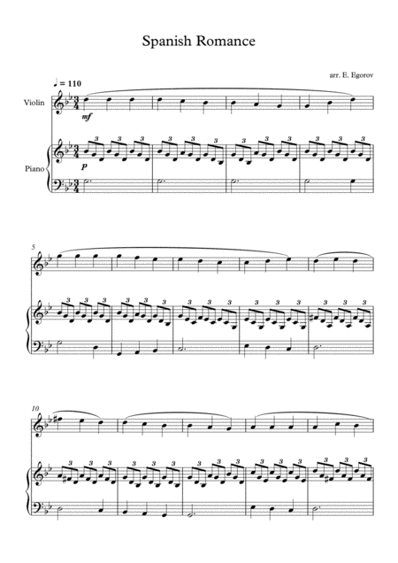 Spanish Romance For Violin Piano Sheet Music