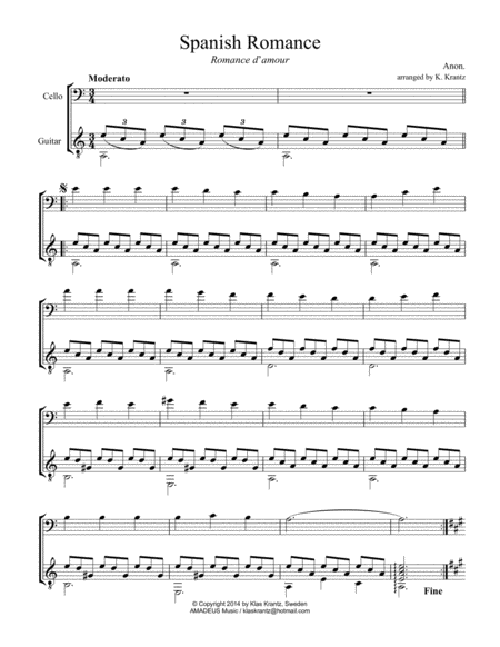 Free Sheet Music Spanish Romance Romanza For Cello And Guitar