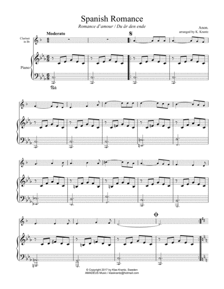 Spanish Romance Romanza For Clarinet In Bb And Easy Piano Sheet Music