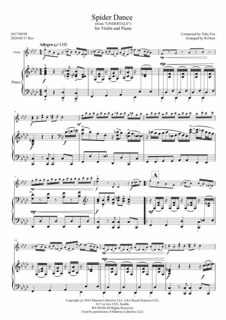 Spider Dance From Undertale Violin And Piano Ver Sheet Music