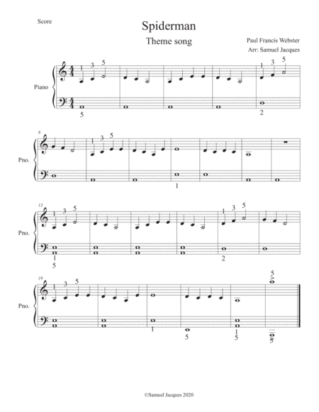 Free Sheet Music Spider Man Theme Song