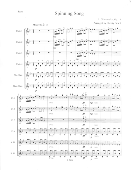 Spinning Song For Flute Choir Sheet Music