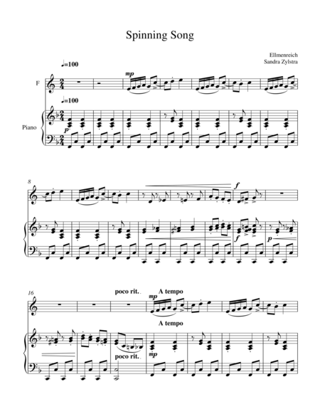 Spinning Song Treble F Instrument Solo Sheet Music