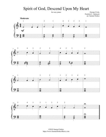 Free Sheet Music Spirit Of God Descend Upon My Heart For Easy Piano