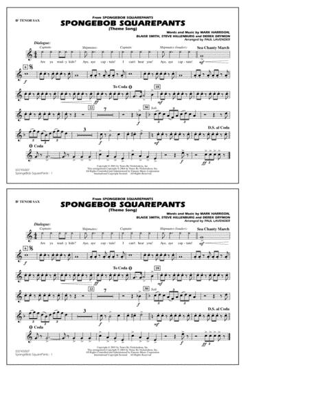 Spongebob Squarepants Theme Song Arr Paul Lavender Bb Tenor Sax Sheet Music