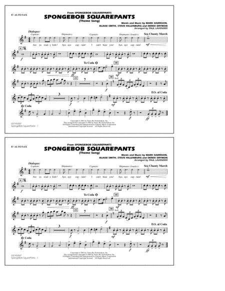 Spongebob Squarepants Theme Song Arr Paul Lavender Eb Alto Sax Sheet Music