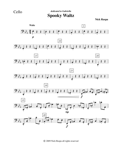 Spooky Waltz From Three Dances For Halloween Cello Part Sheet Music