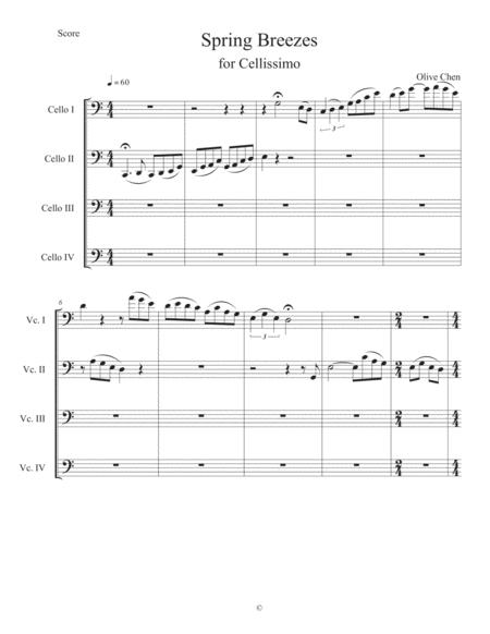 Free Sheet Music Spring Breeze For Cello Quartet